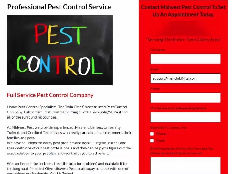 A Pest Control Sample Landing Page