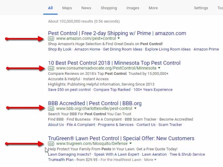 These are Pest Control PPC Ads